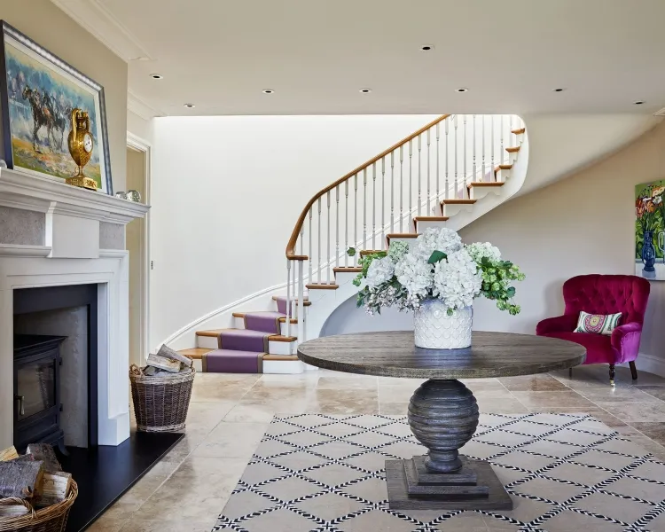 deco staircase harmonize style entrance living room type structure dramatic subtle ideas