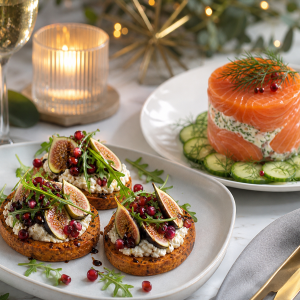 Idées d'entrées de Noël : rondelles de patates douces aux figues et terrine de saumon