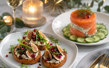 Idées d'entrées de Noël : rondelles de patates douces aux figues et terrine de saumon
