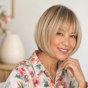 meilleures idées coupe coiffure avec frange pour femme 60 ans cheveux fins blancs visage rond 2023