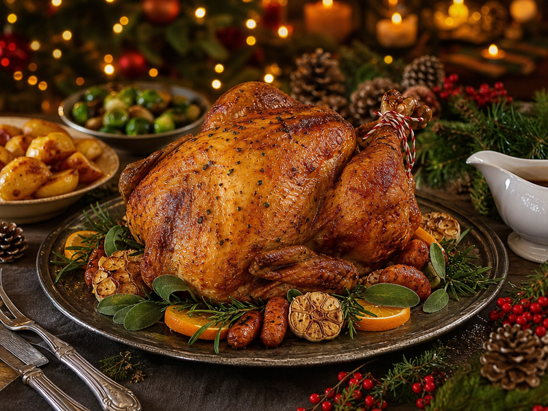 cuire une dinde pour Noël rehausser saveur thym ail citron