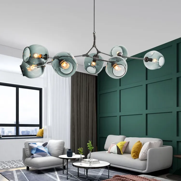 Luminárias de sala de estar 2023 tendência lustre bolas molduras de parede de vidro fumê