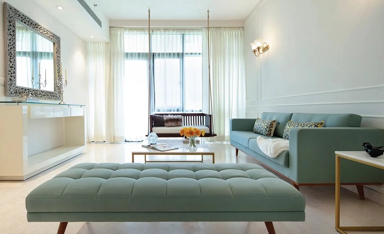 pastel green sofa