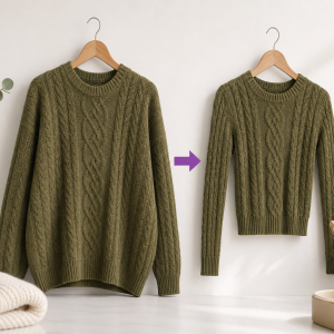 Pull en laine rétréci avant après comparaison taille