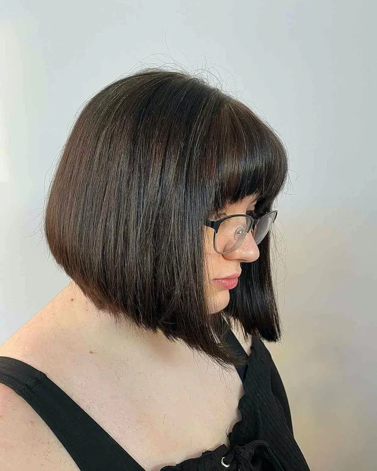 square cut with straight bangs for round face