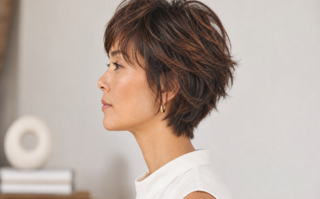 Coupe courte effilée femme 50 ans – bob volumisé brun auburn avec frange balayée