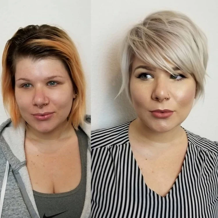bangs for oval round face pixie cut before after