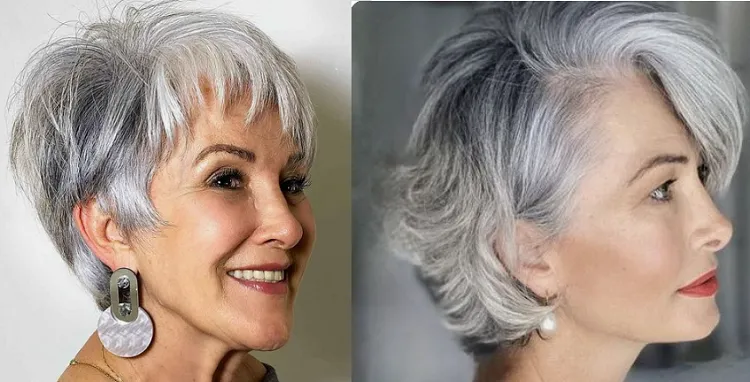 quelel frange pour cheveux courts épais fins gris femme 50 ans plus tendance 2023