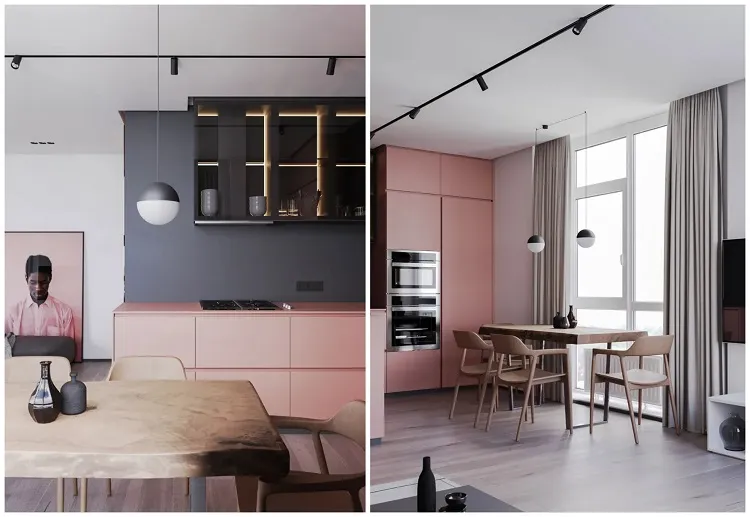 quelle couleur va bien avec le gris clair foncé dans la cuisine coin repas et le salon moderne tendances intérieur 2023