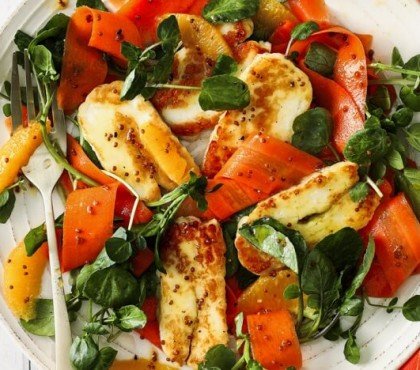 salade hiver composee recette facile rassasiante cresson fontaine haloumi carottes