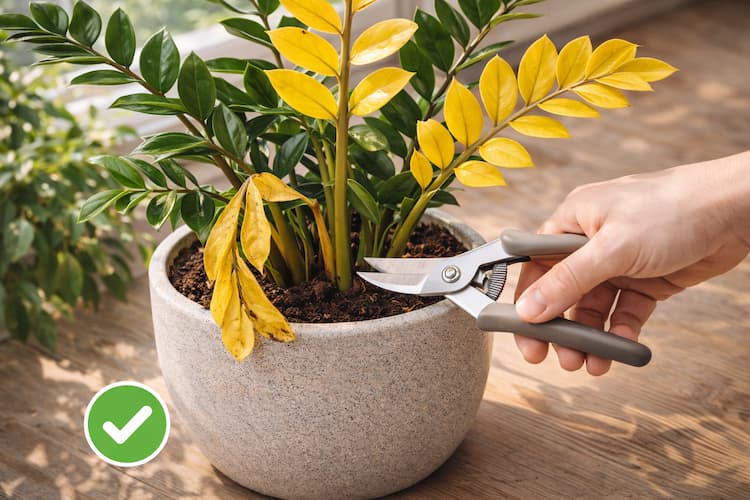 zamioculcas zamiifolia couper feuilles jaunes