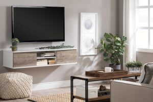 comment décorer le mur derrière la télé accrocher tv etageres couleur