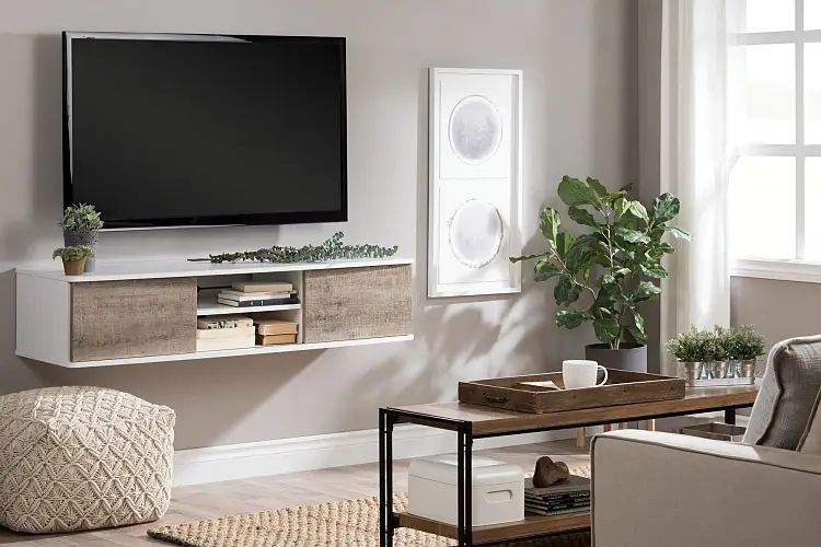 comment décorer le mur derrière la télé accrocher tv etageres couleur design