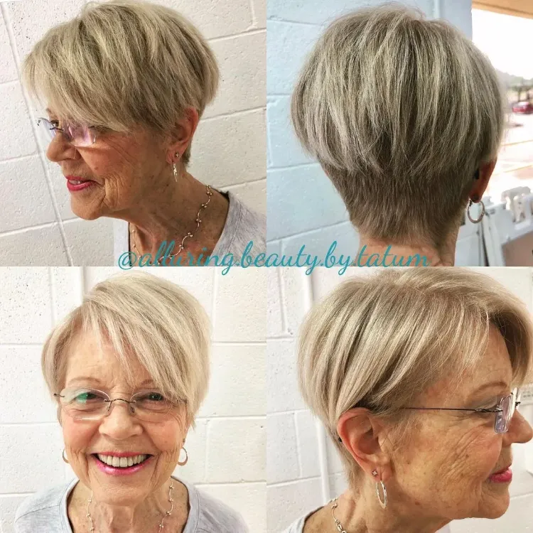 coupe carré court femme 70 ans visage rond cheveux fins blancs clairsemés