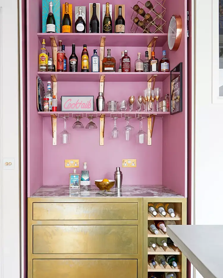 design idees cuisine bar boisson etagere couleur