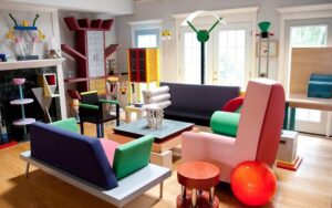 design style memphis chaise tapis couleurs pop art deco