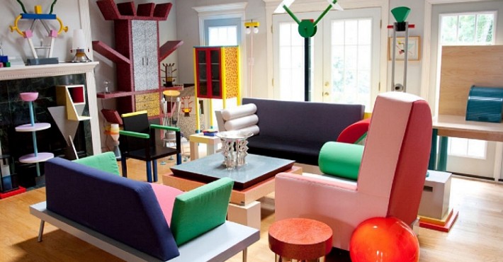 design style memphis chaise tapis couleurs pop art deco