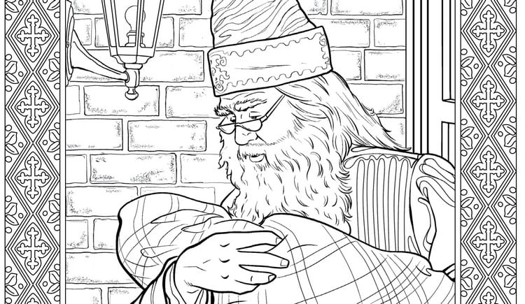 dessin harry potter à imprimer Albus Dumbledore avec bébé Harry