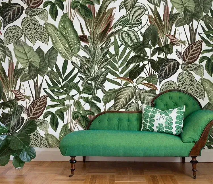 papier peint panoramique tendance jungle feuilles plantes tropicales salon