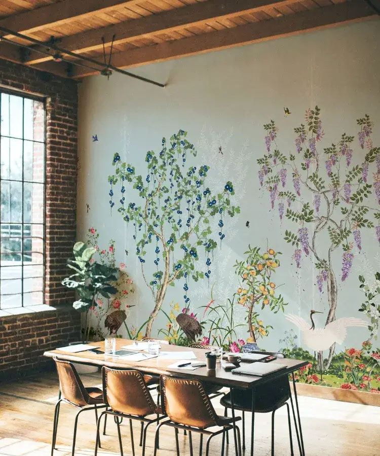 papier peint panoramique tendance salle manger fresque murale nature