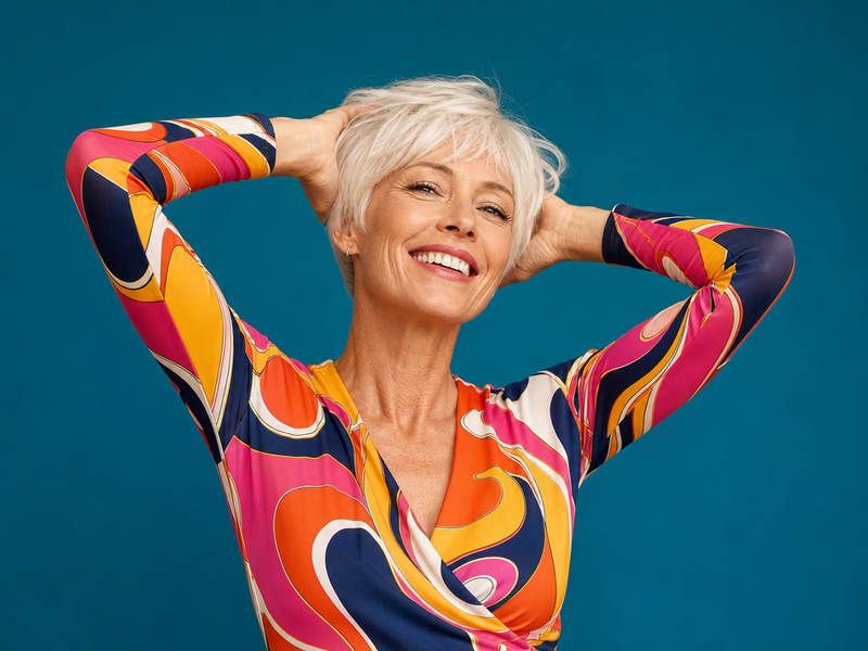 coupe courte rajeunissante carré court dégradé femme 50 ans ou plus cheveux fins blancs gris