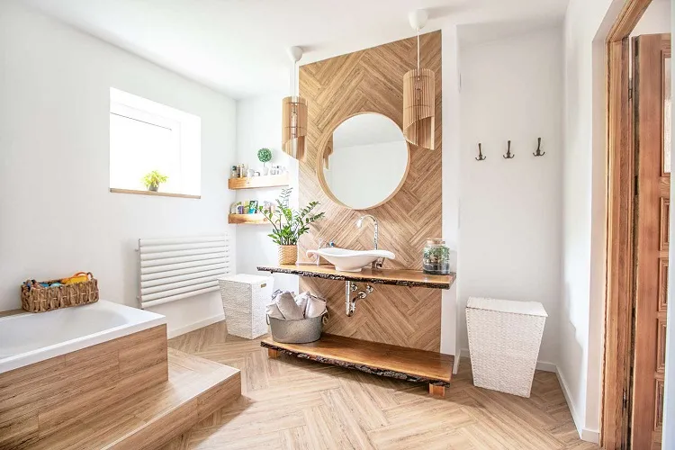 salle de bain en blanc et bois tendance 2023