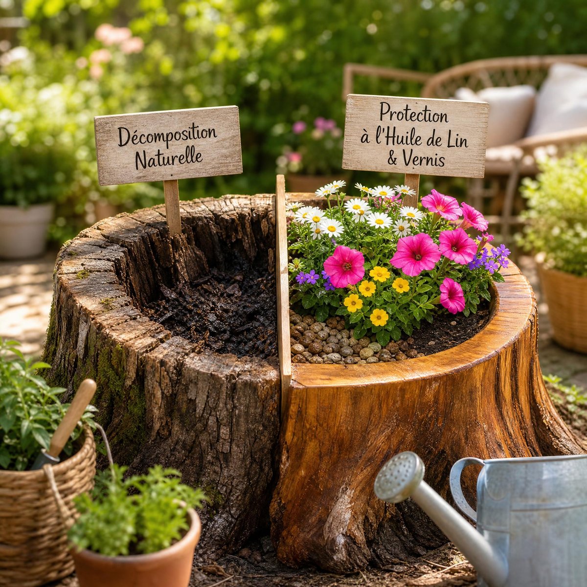 DIY jardinière dans une souche d’arbre