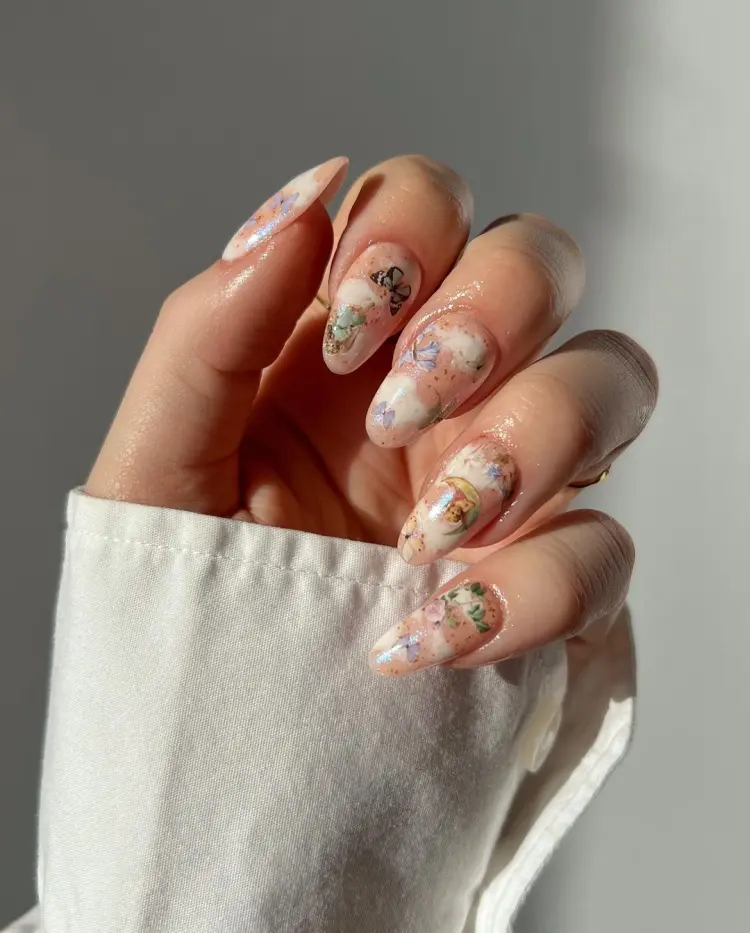 cloud nail art couleurs pastel idée déco ongles