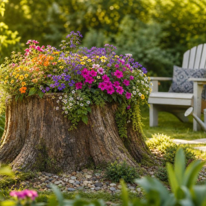 comment transformer une souche d’arbre en pot de fleurs