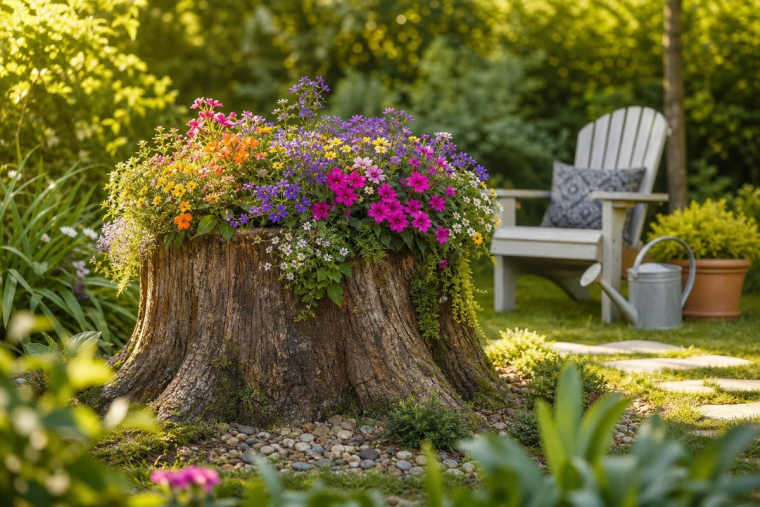 comment transformer une souche d’arbre en pot de fleurs