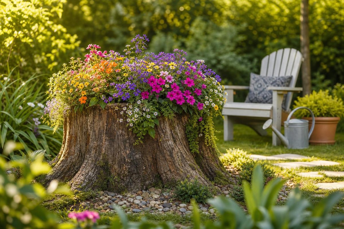 comment transformer une souche d’arbre en pot de fleurs