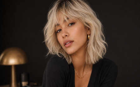 Coupe Wolf Bob platine frange rideau femme portrait éditorial magazine tendance 2023