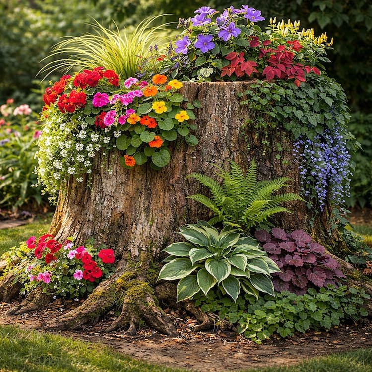 fabriquer une jardinière naturelle avec une souche