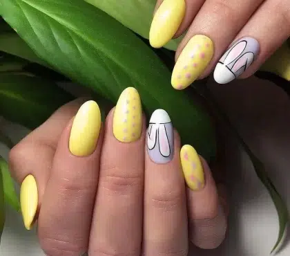 nail art pâques manucure jaune idee ongle gel printemps