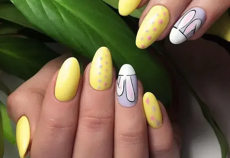 nail art pâques manucure jaune idee ongle gel printemps