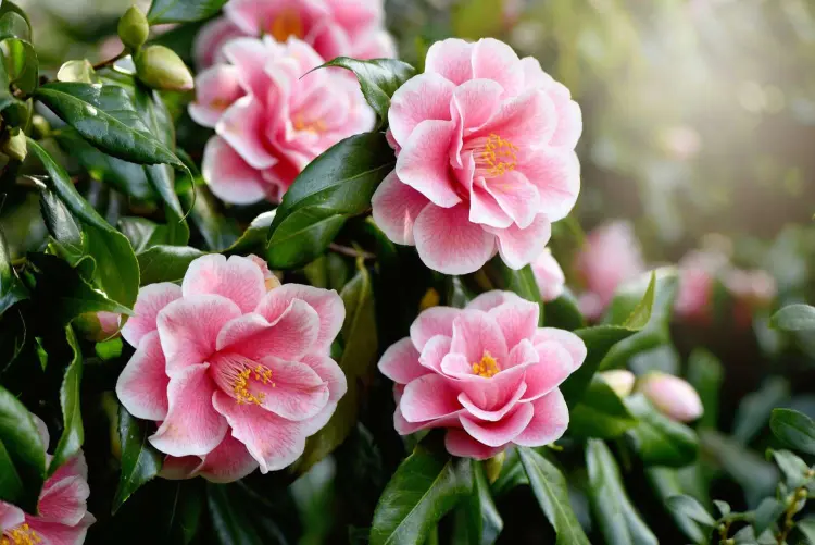 plantes à feuillage persistants pour haie à fleur roses camellia