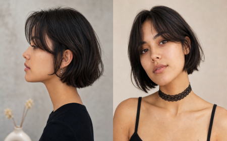 Coupe courte avec frange rideau – bob court noir et pixie brun pour cheveux courts tendance
