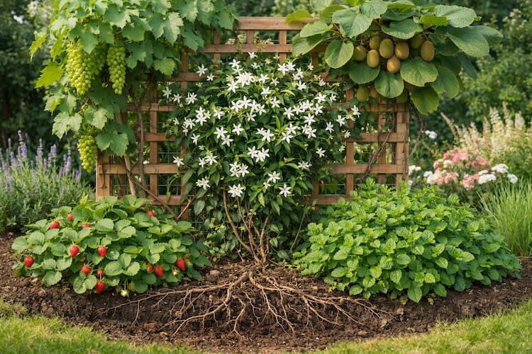 quelles plantes mettre sous un jasmin étoilé grimpant