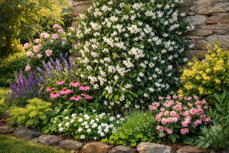 quelles plantes vivaces associer au jasmin étoilé