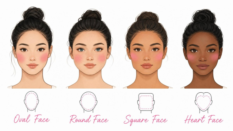 comment bien appliquer le blush selon la forme du visage rond ovale carré coeur femme astuces makeup