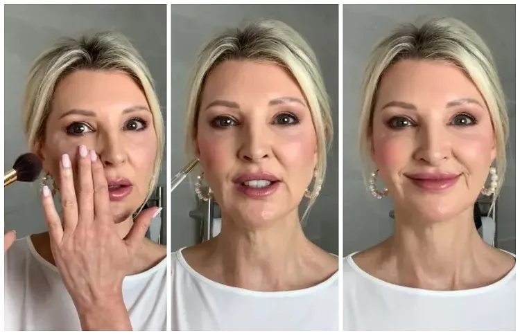 conseils maquillage peau mature tuto comment appliquer un blush sur un visage femme 50 ans