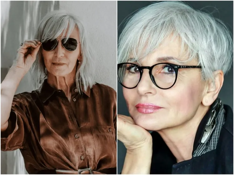 coupe de cheveux femme 70 ans avec lunettes coiffure courte droite volumineuse superposition minimale