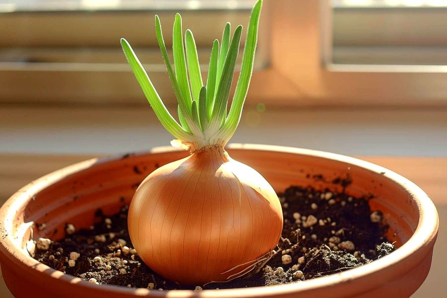 oignon germé en pot