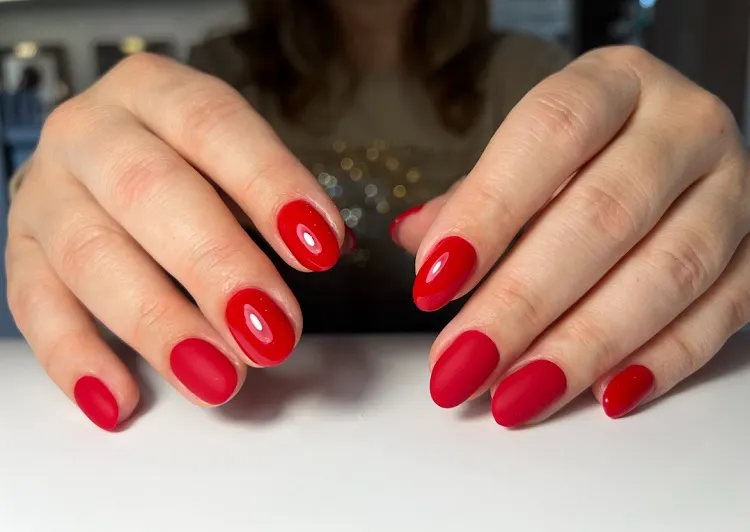 ongles ovales rouges pour femme de 60 ans