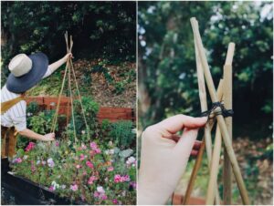 tuto comment fabriquer un support pour plantes grimpantes tipi jardin vent
