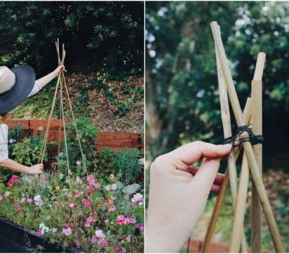 tuto comment fabriquer un support pour plantes grimpantes tipi jardin vent