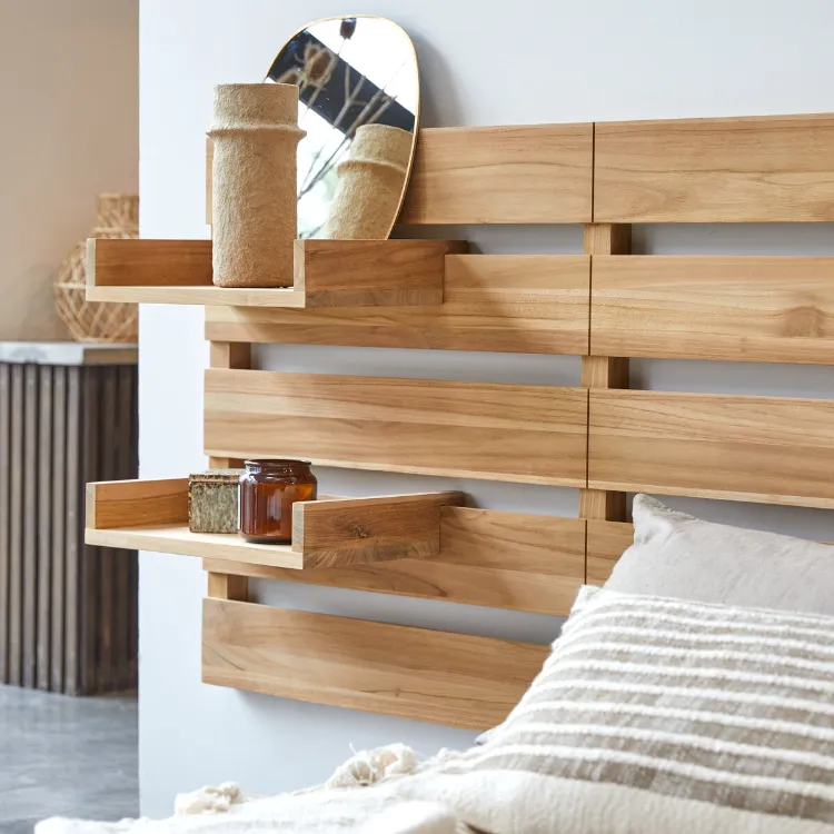 Тete de lit façon étagères tendance 2023 amenagement decoration bois nouvelle chambre moderne