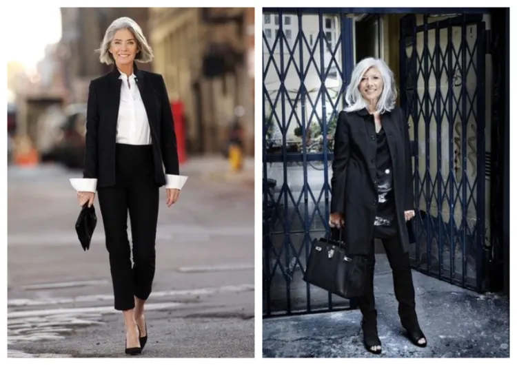 les vêtements élégants de couleur noire classique tenue femme professionnelle femme 60 ans mode 2023 daffaire ete pantalon plus jupe