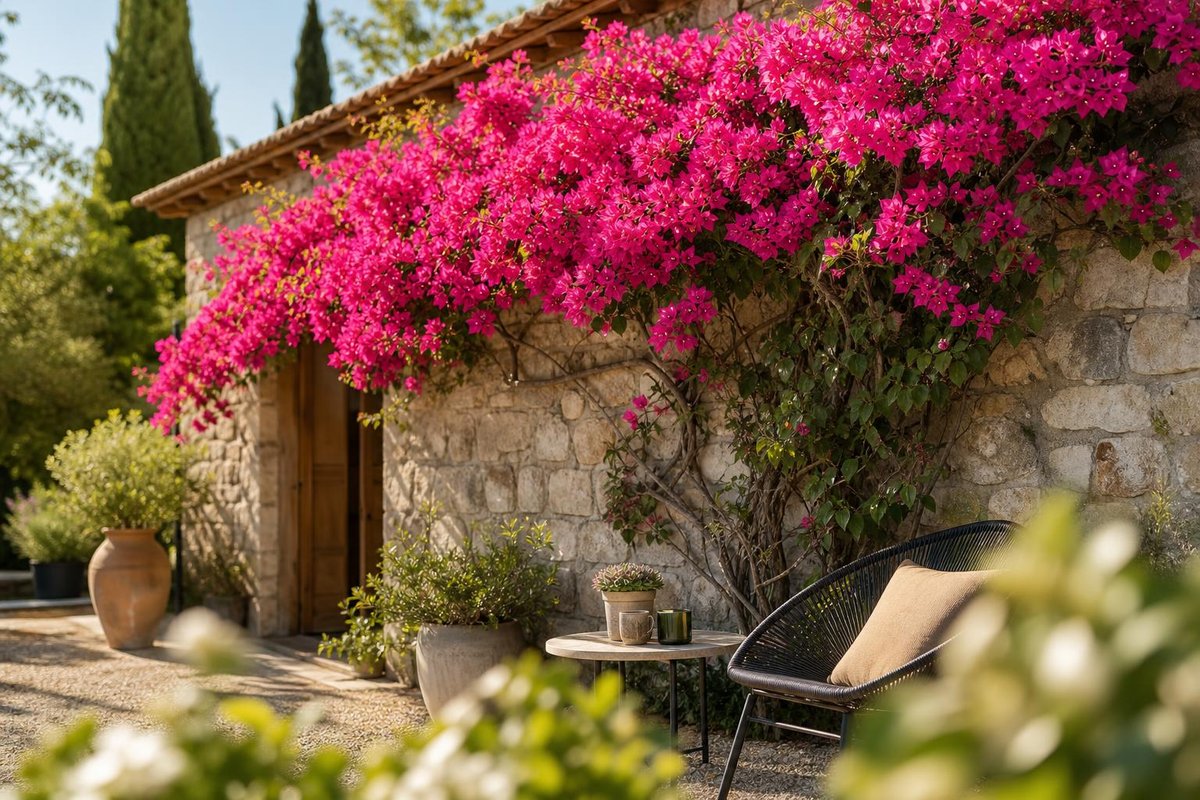 bougainvillier en pleine terre contre façade