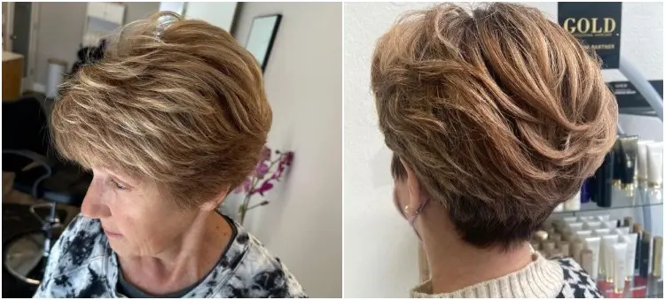 coupe de cheveux court femme 60 ans avec mèches blondes beiges